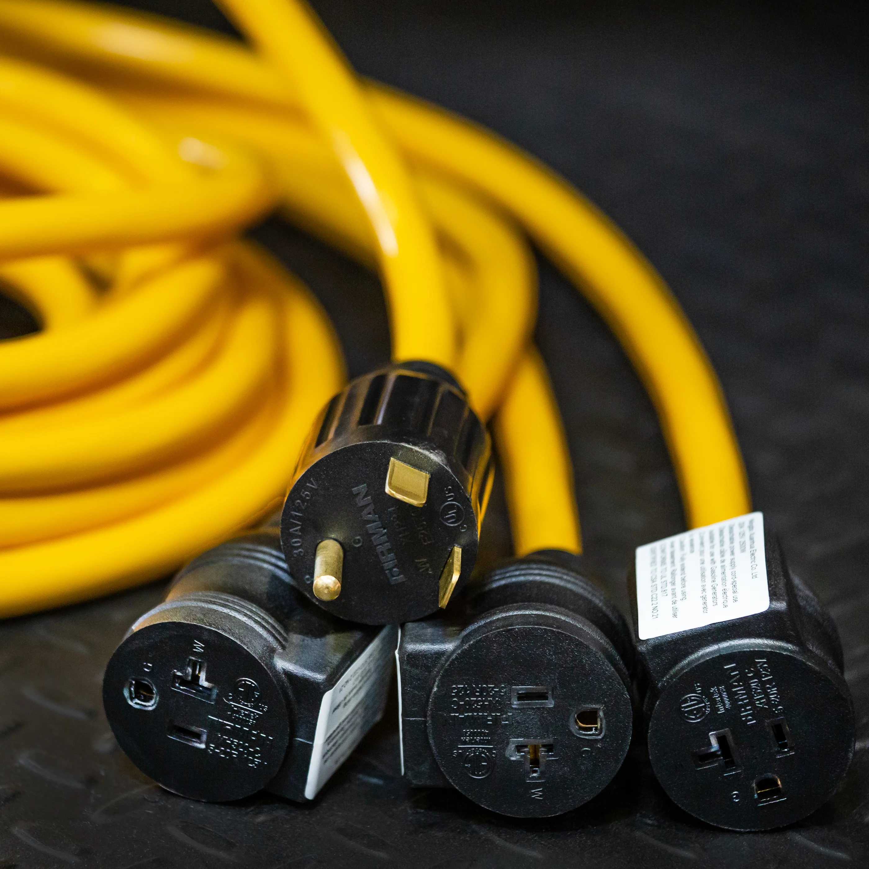 25' Heavy Duty TT-30P to (3)5-20R Portable Generator Power Cord With Storage Strap - Image 3