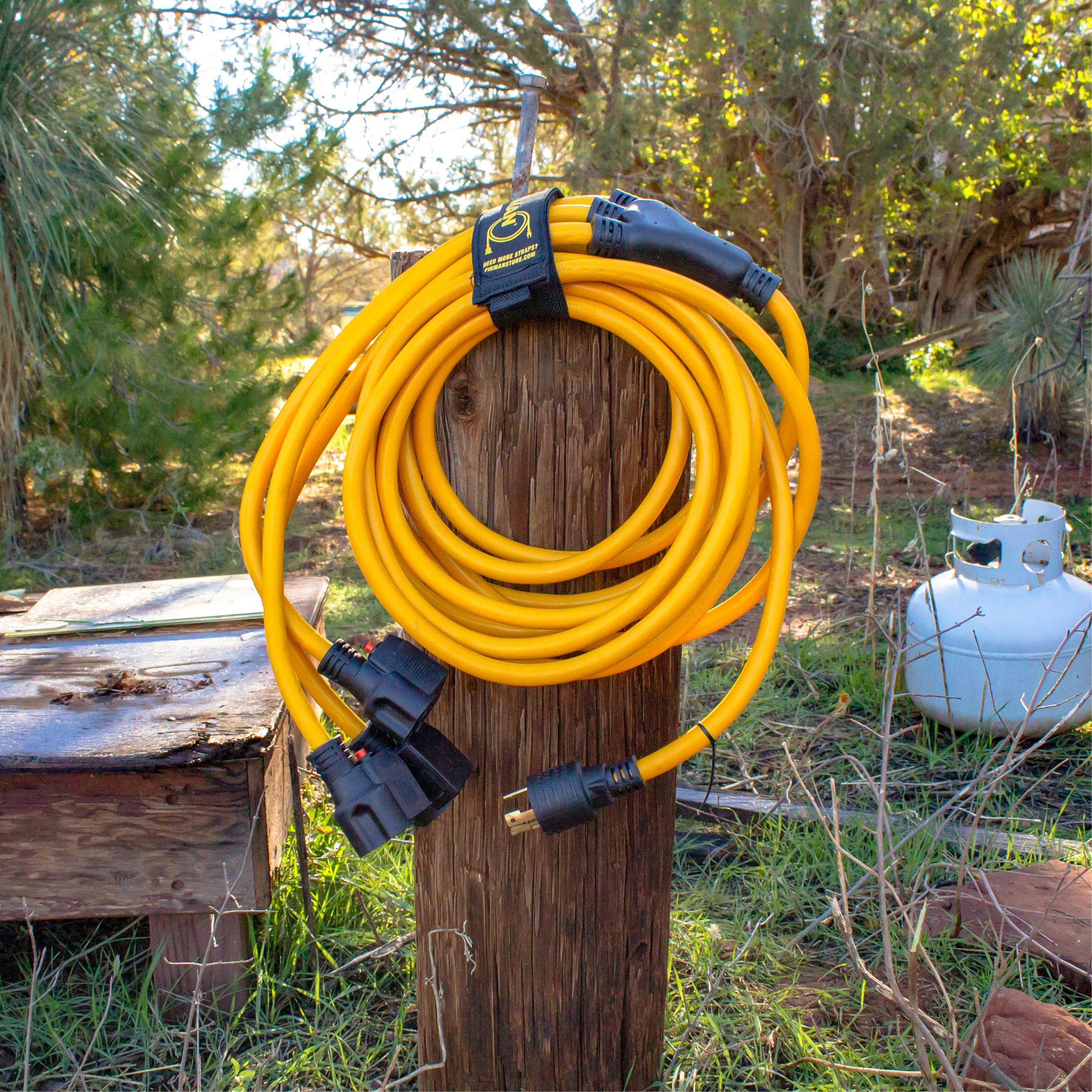 25' Heavy Duty L5-30P to (3) 5-20R Power Cord With Storage Strap - Image 6