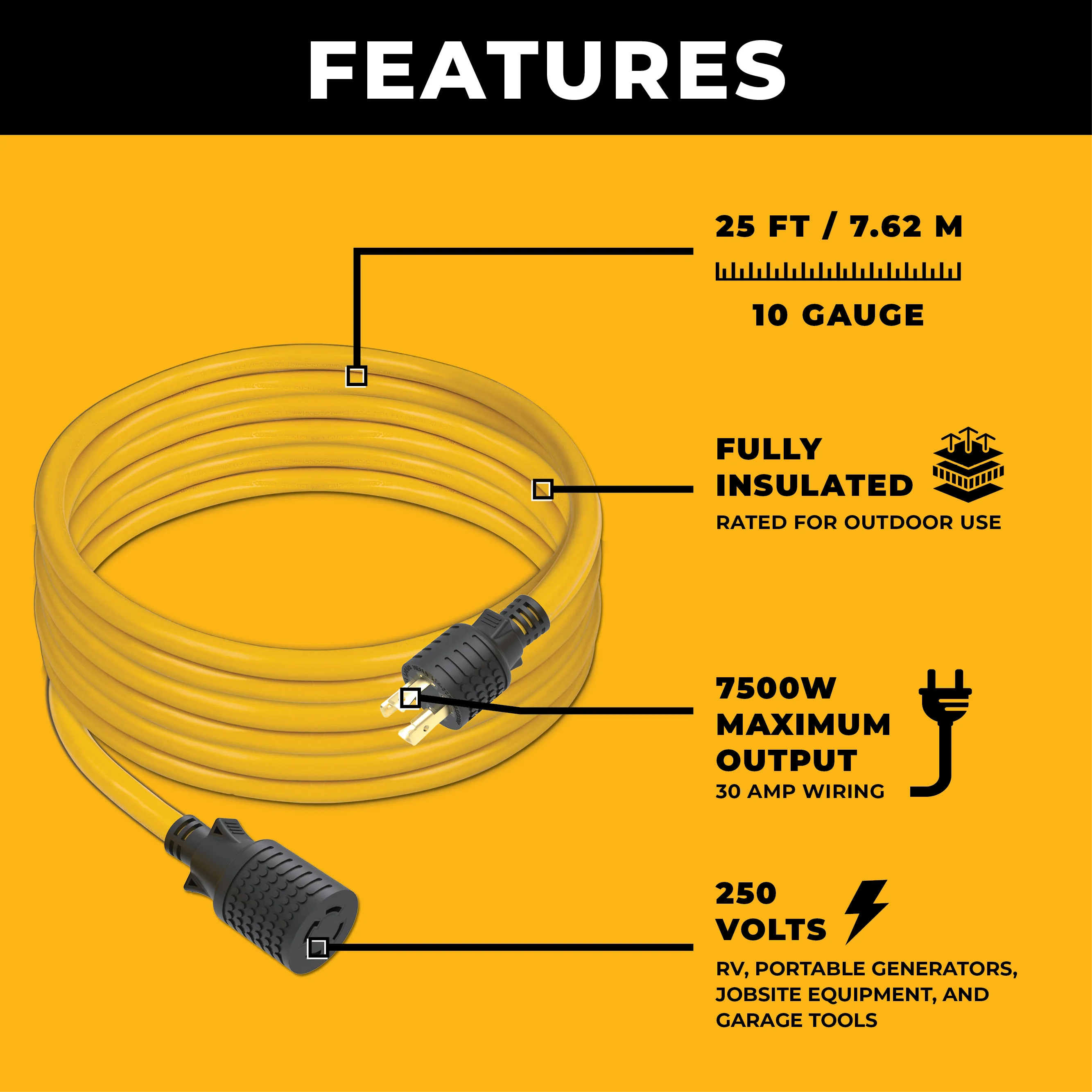 25ft Heavy Duty L14-30P to L14-30R Power Cord Extension With Storage Strap - Image 2