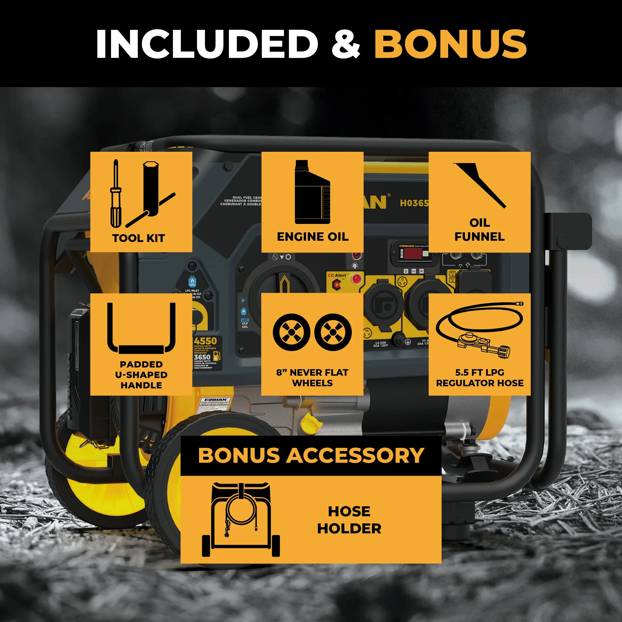 Dual Fuel Portable Generator 4550/3650W Recoil Start - Image 3