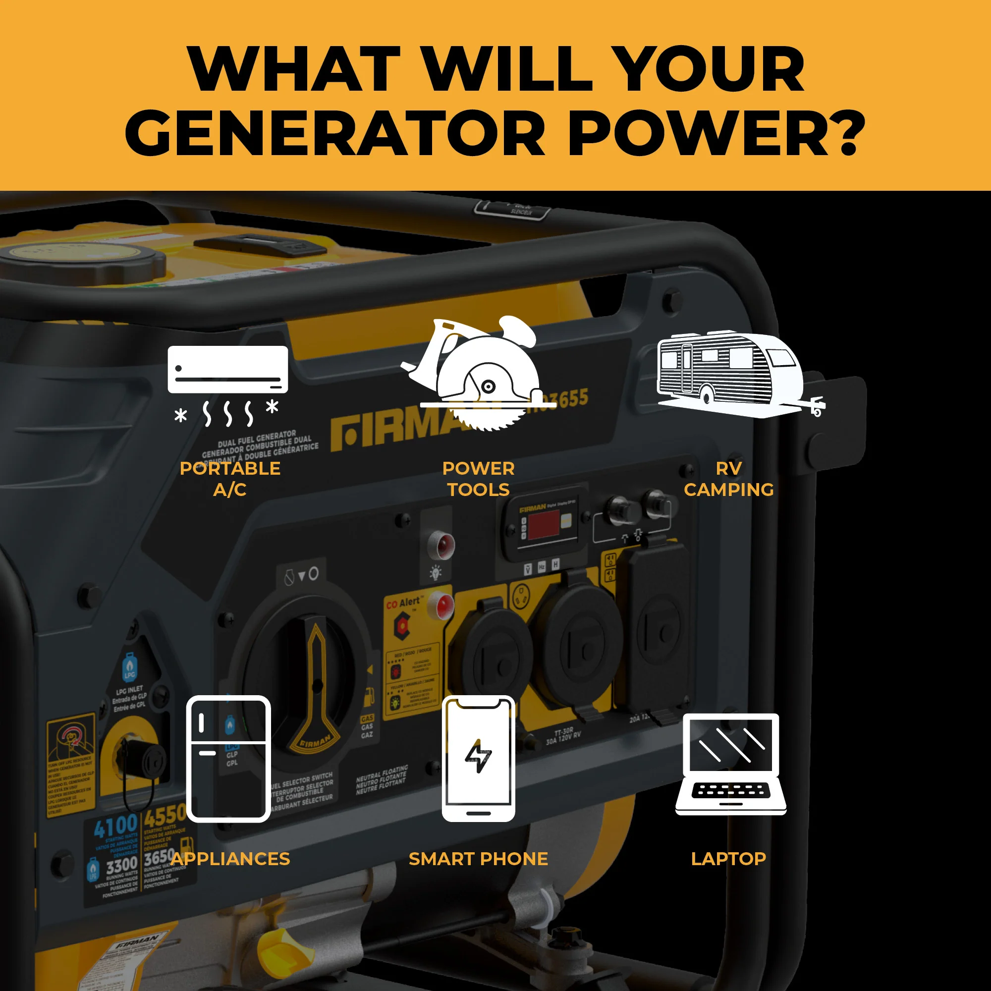 Dual Fuel Portable Generator 4550/3650W Recoil Start - Image 6
