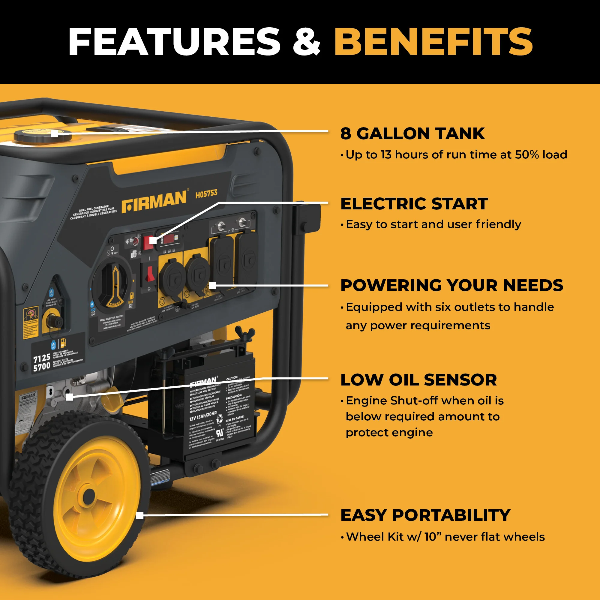 Dual Fuel Portable Generator 5700W Electric Start 120/240V - Image 2