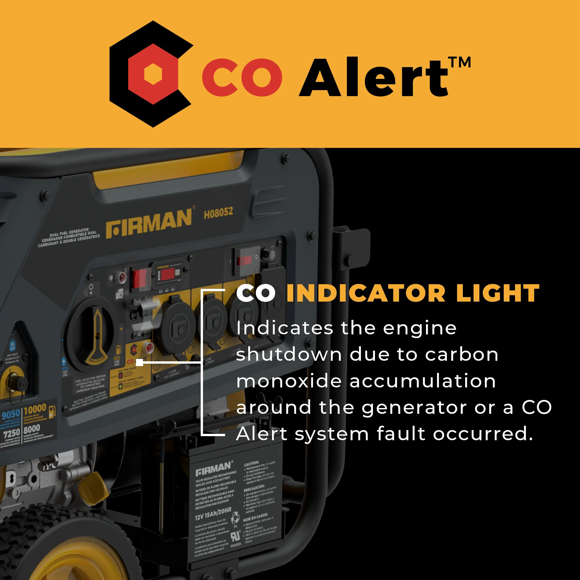 Dual Fuel Portable Generator 10000W Electric Start 120/240V with CO alert - Image 5