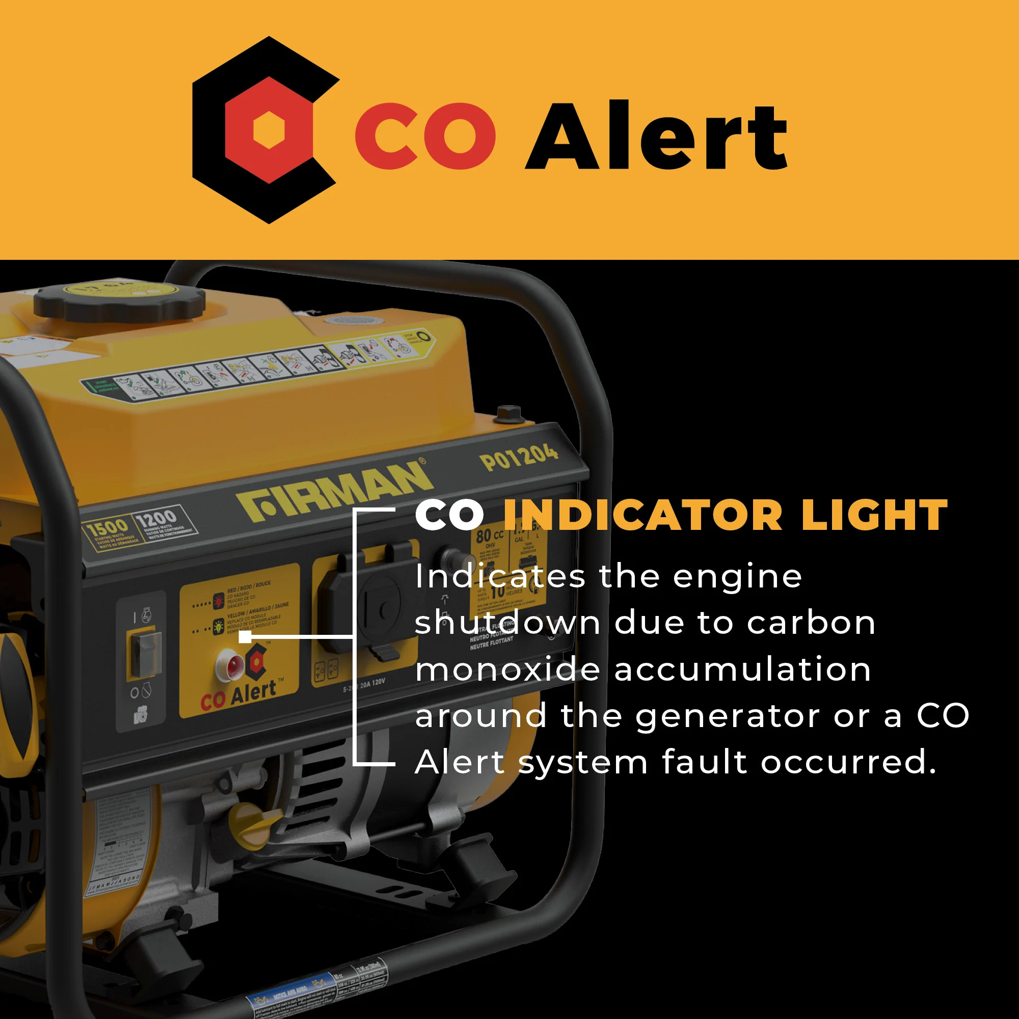 Gas Portable Generator 1500W Recoil Start with CO alert - Image 5