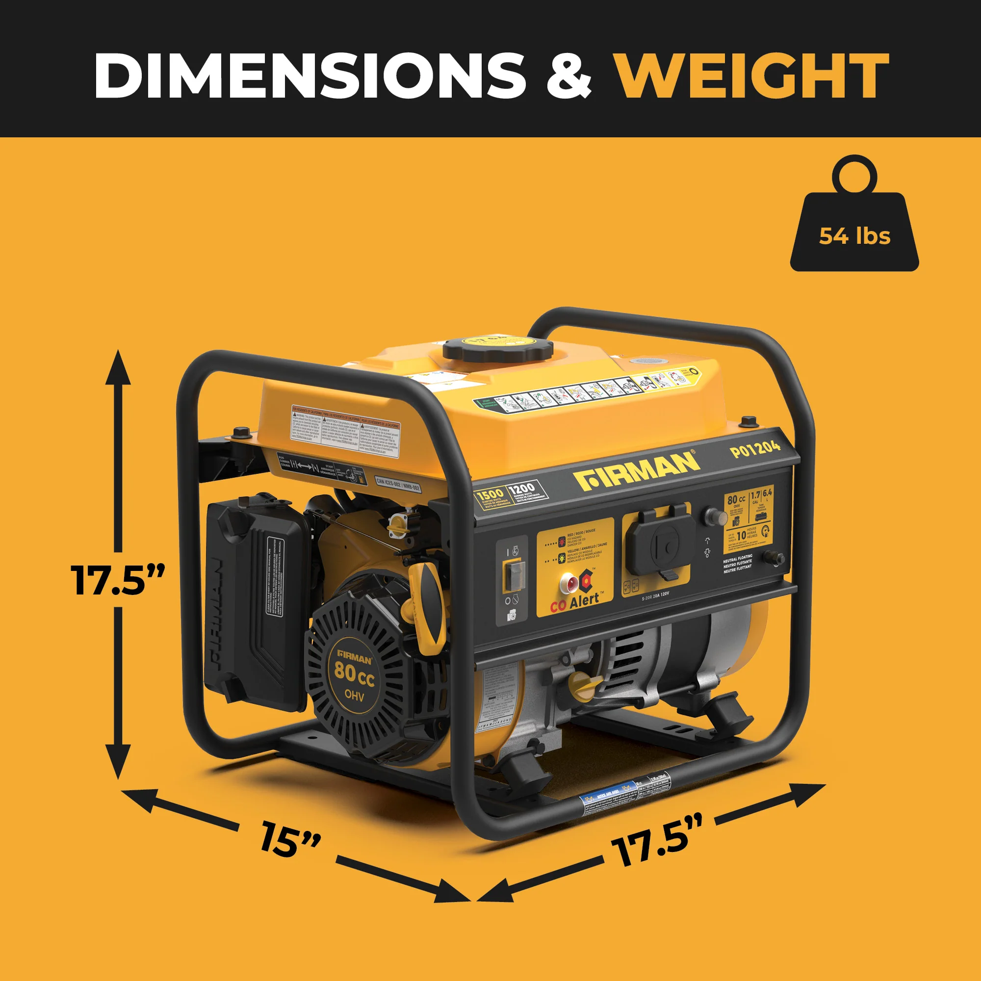 Gas Portable Generator 1500W Recoil Start with CO alert - Image 8