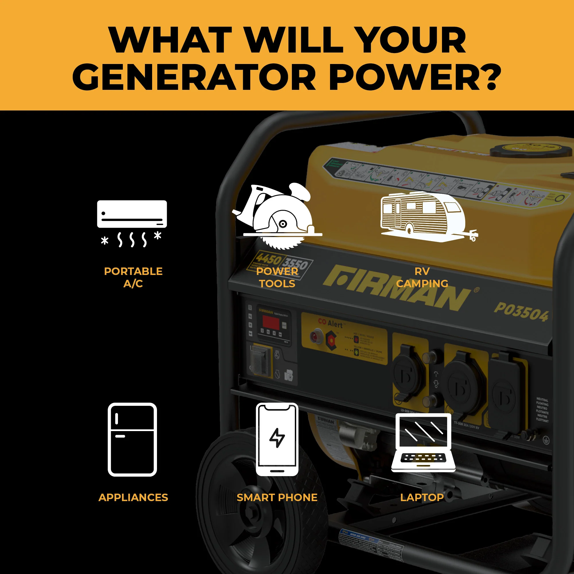 Gas Portable Generator 4450W Recoil Start 120V with CO alert - Image 6