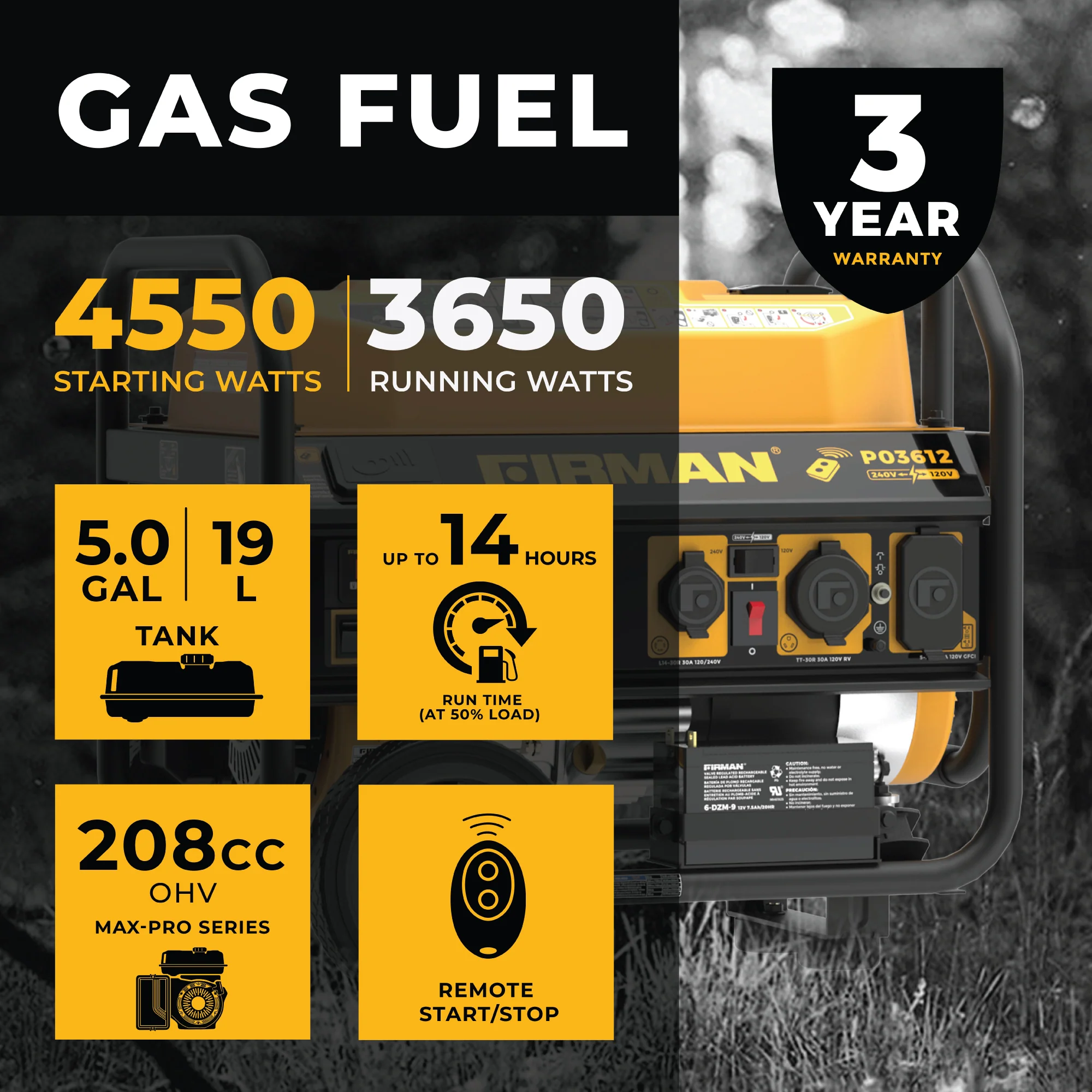 Gas Portable Generator 4550W Remote Start 120/240V - Image 2