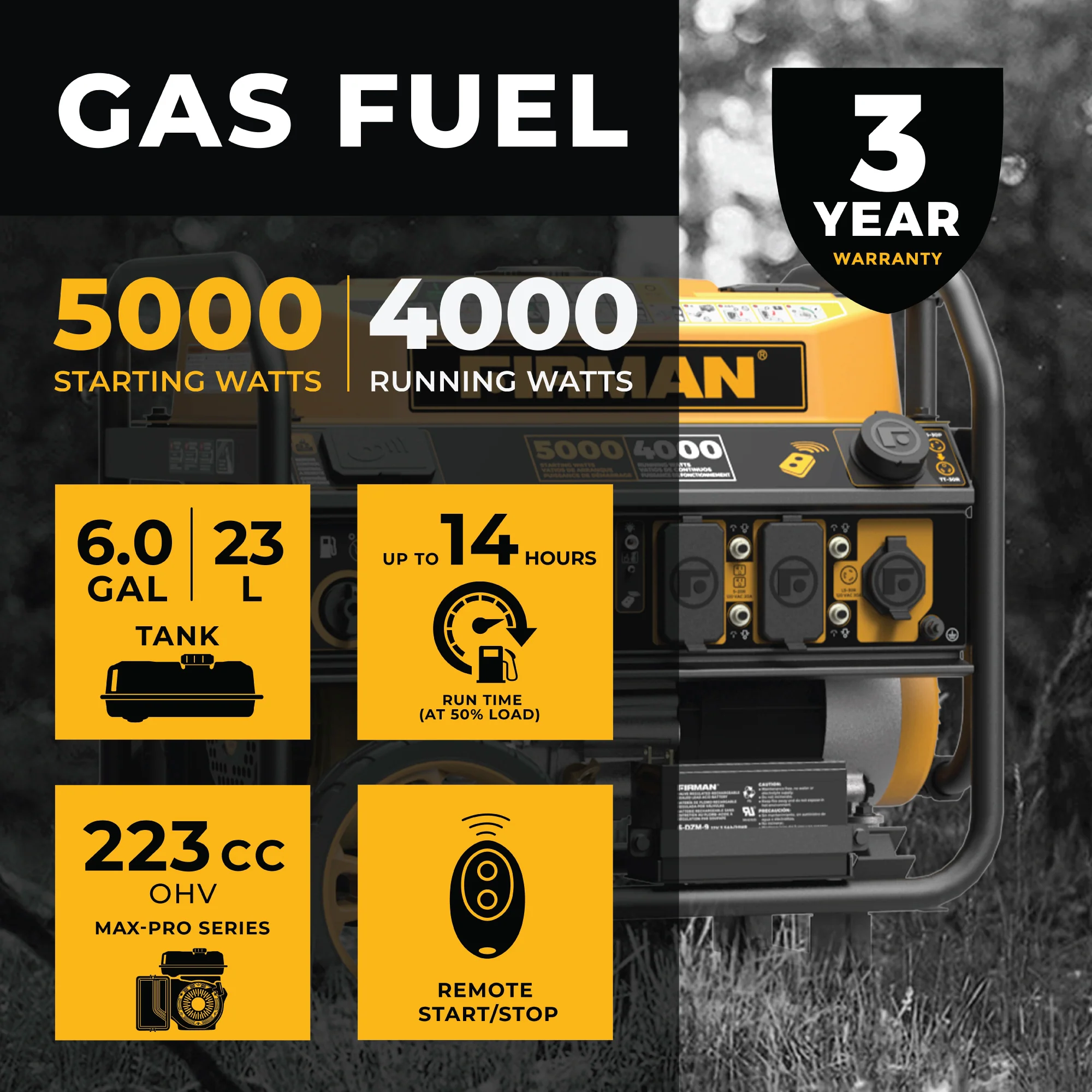 Gas Portable Generator 5000W Remote Start 120V - Image 2