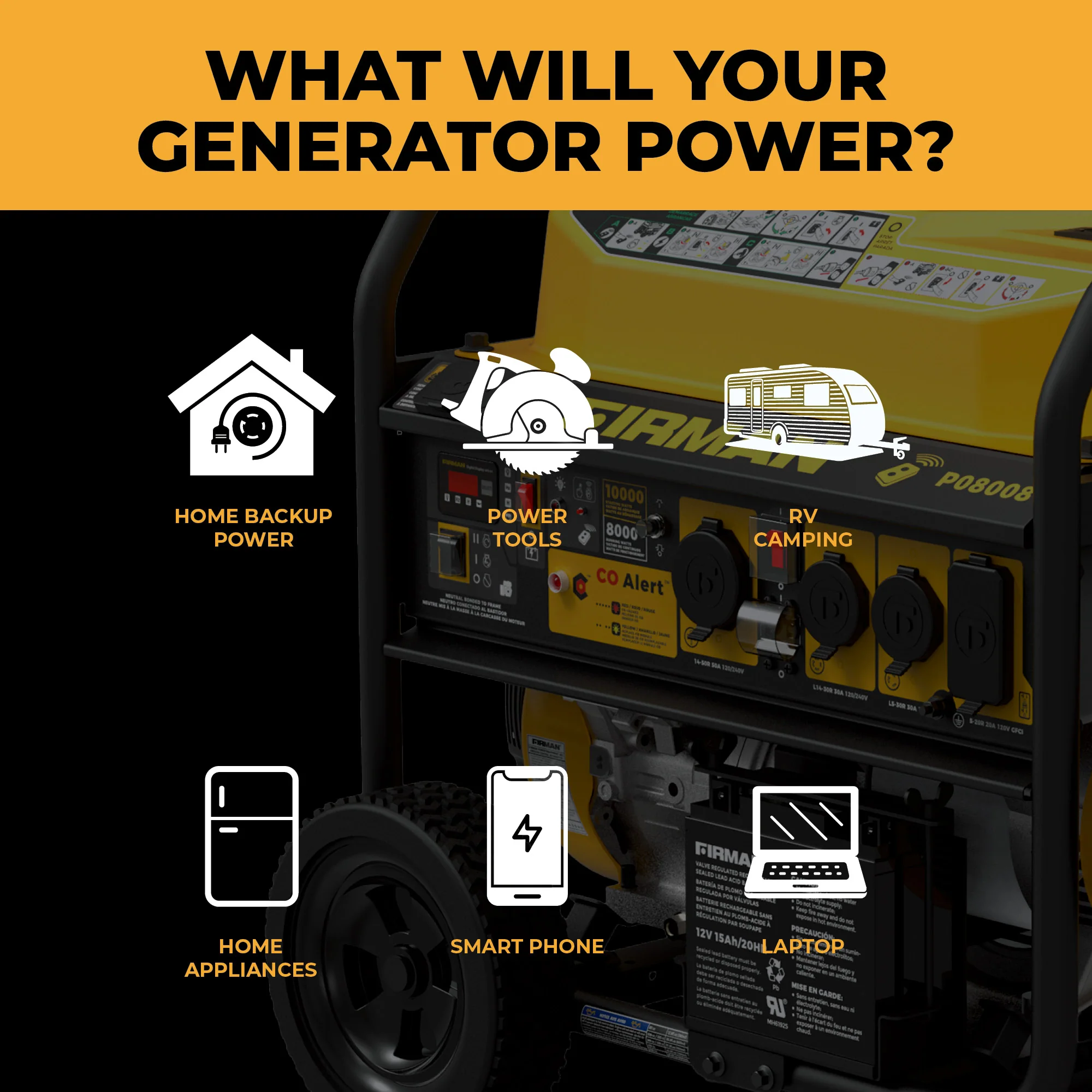Gas Portable Generator 10000W Remote Start 120/240V with CO Alert - Image 6