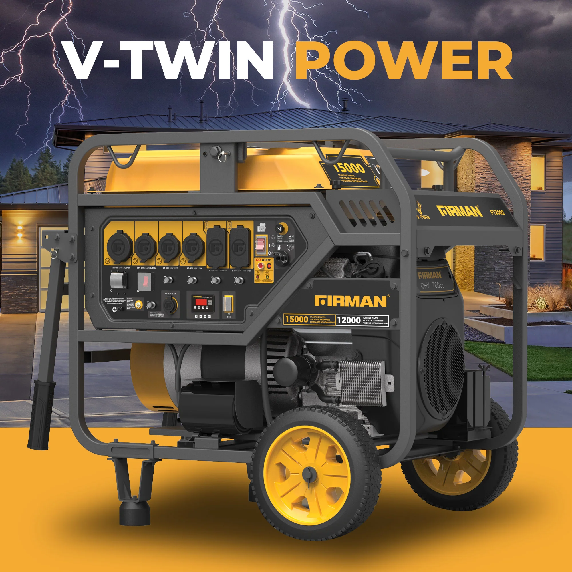 Gas Portable Generator 15000W Electric Start 120/240V with CO Alert - Image 11