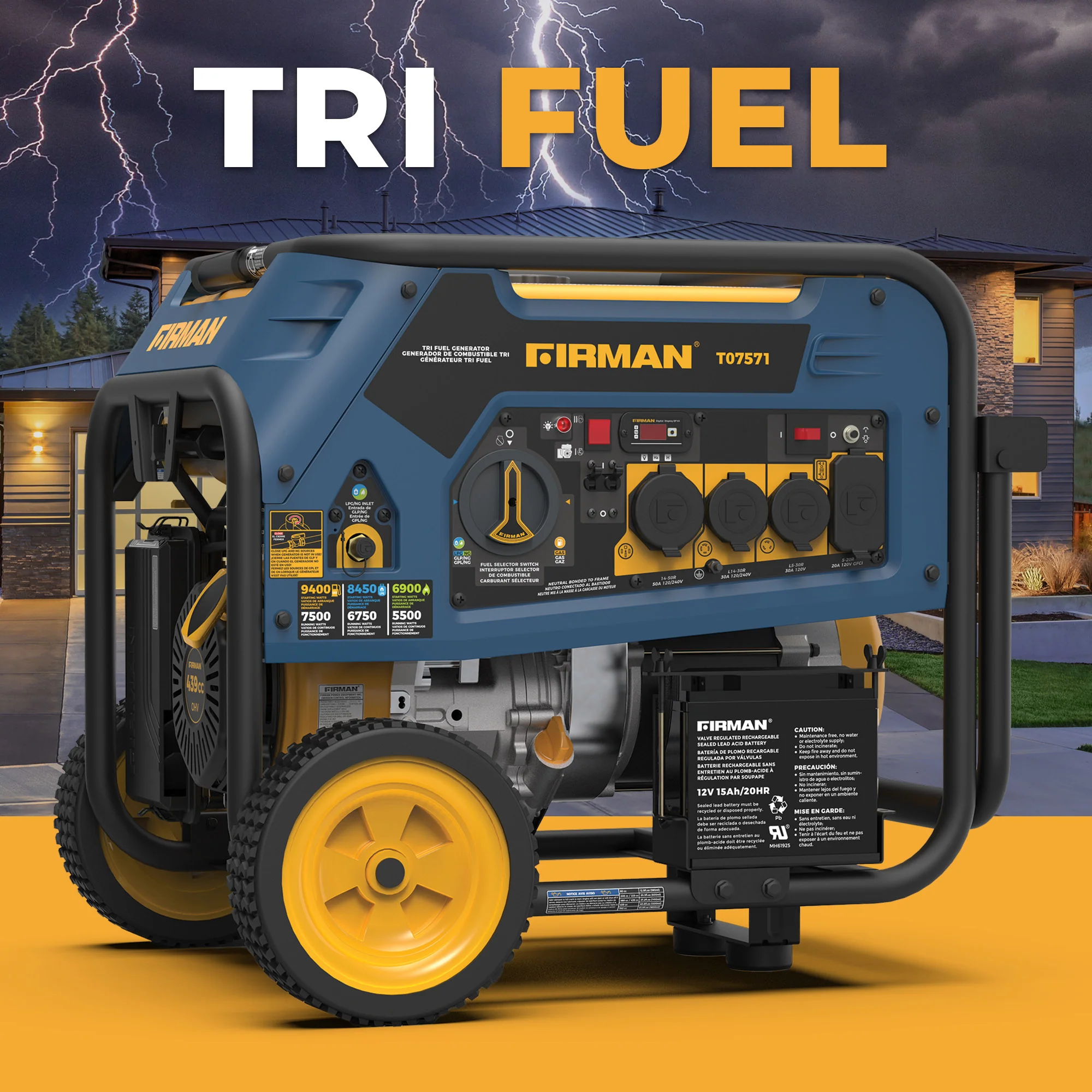 Refurbished Tri Fuel Portable Generator 7500W Electric Start 120/240V - Image 6