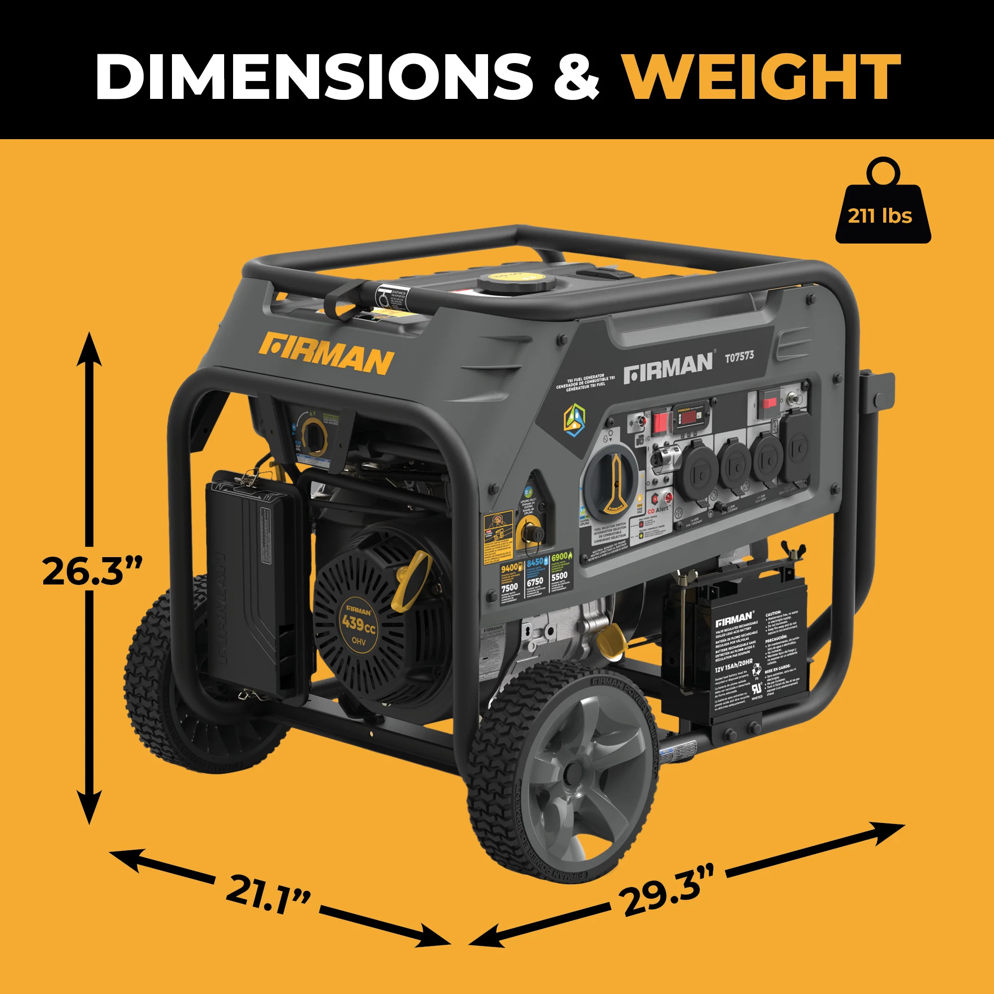 Tri Fuel Portable Generator 9400W Electric Start 120/240V with CO Alert - Image 10