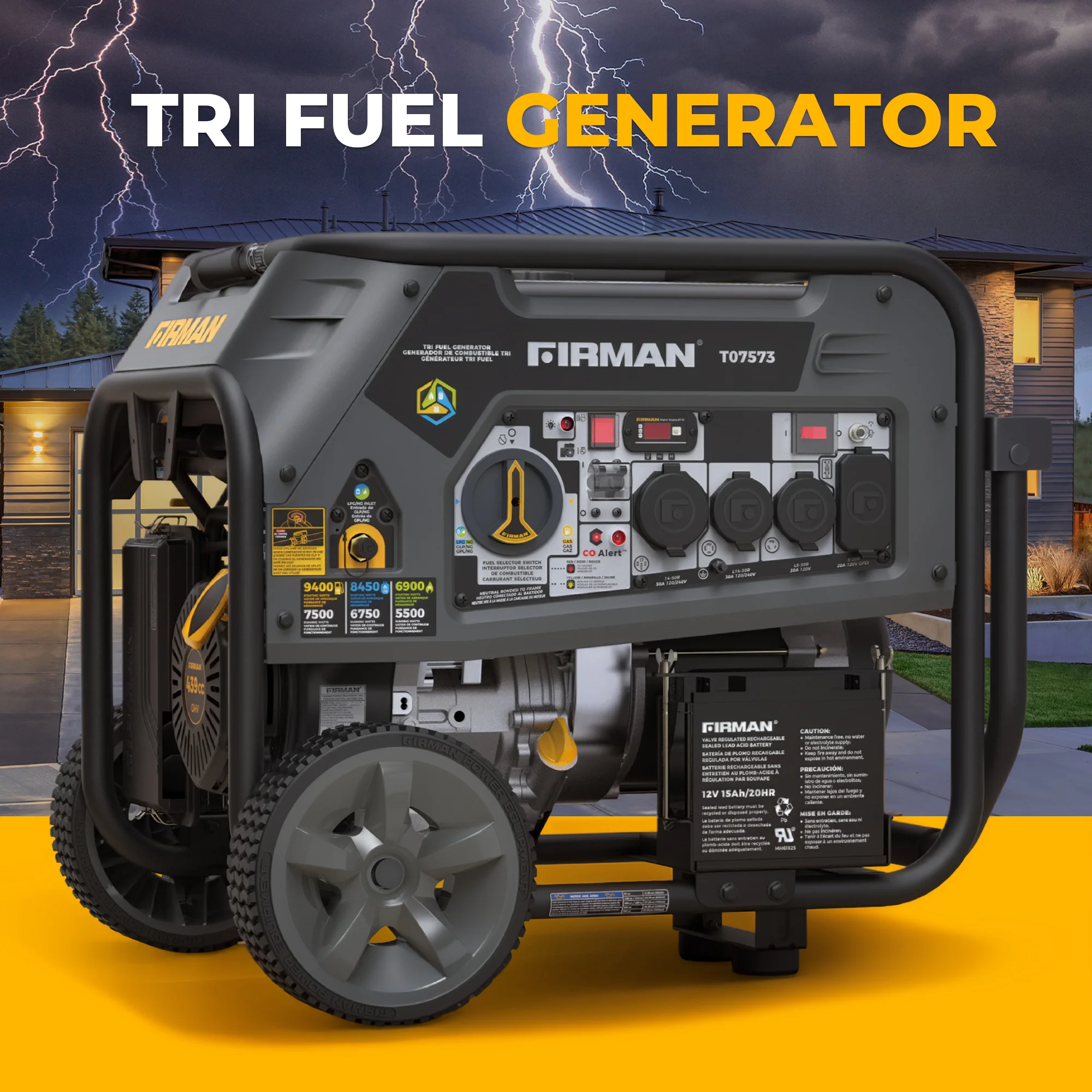 Tri Fuel Portable Generator 9400W Electric Start 120/240V with CO Alert - Image 12