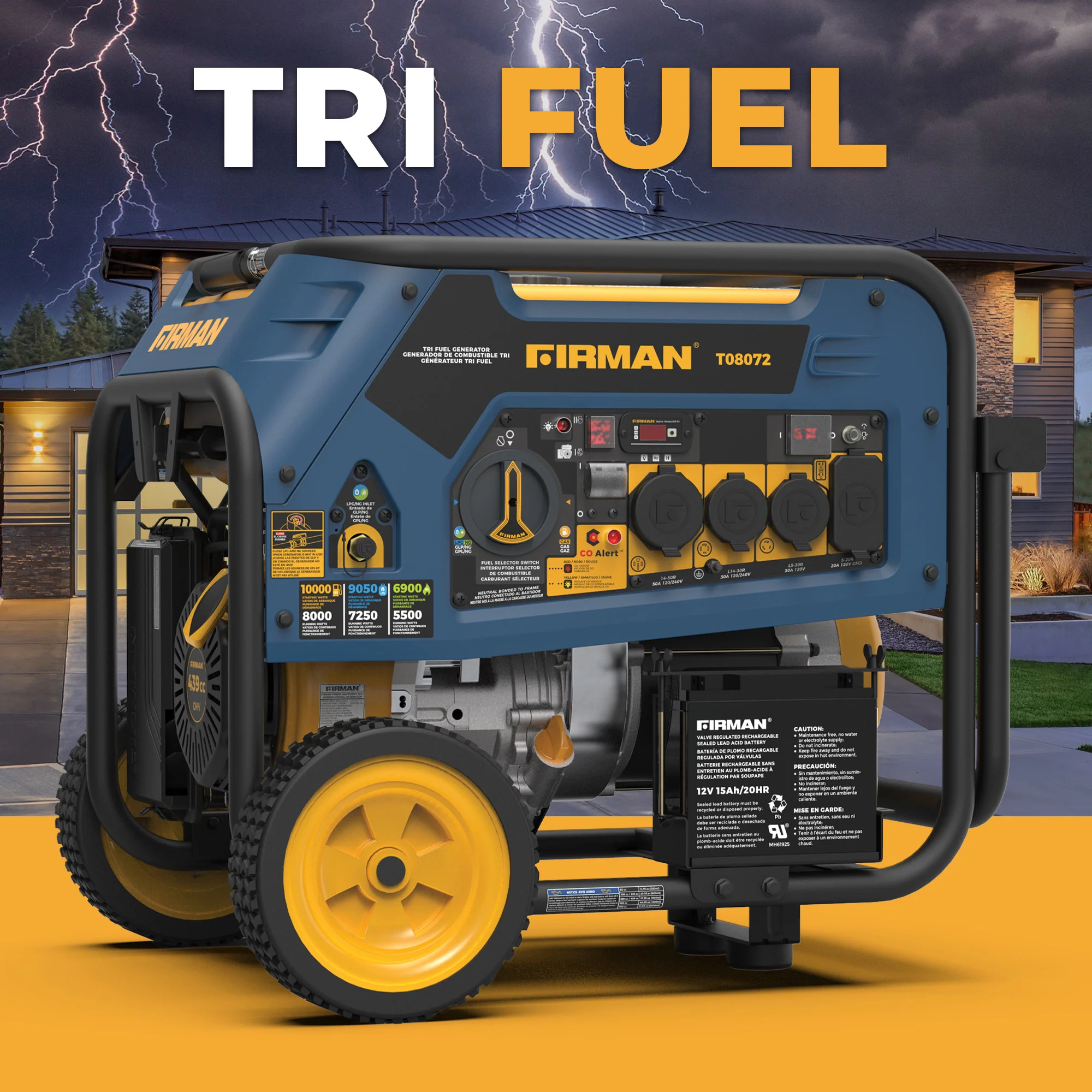 Tri Fuel 8000W Portable Generator Electric Start 120/240V with CO ALERT - Image 11