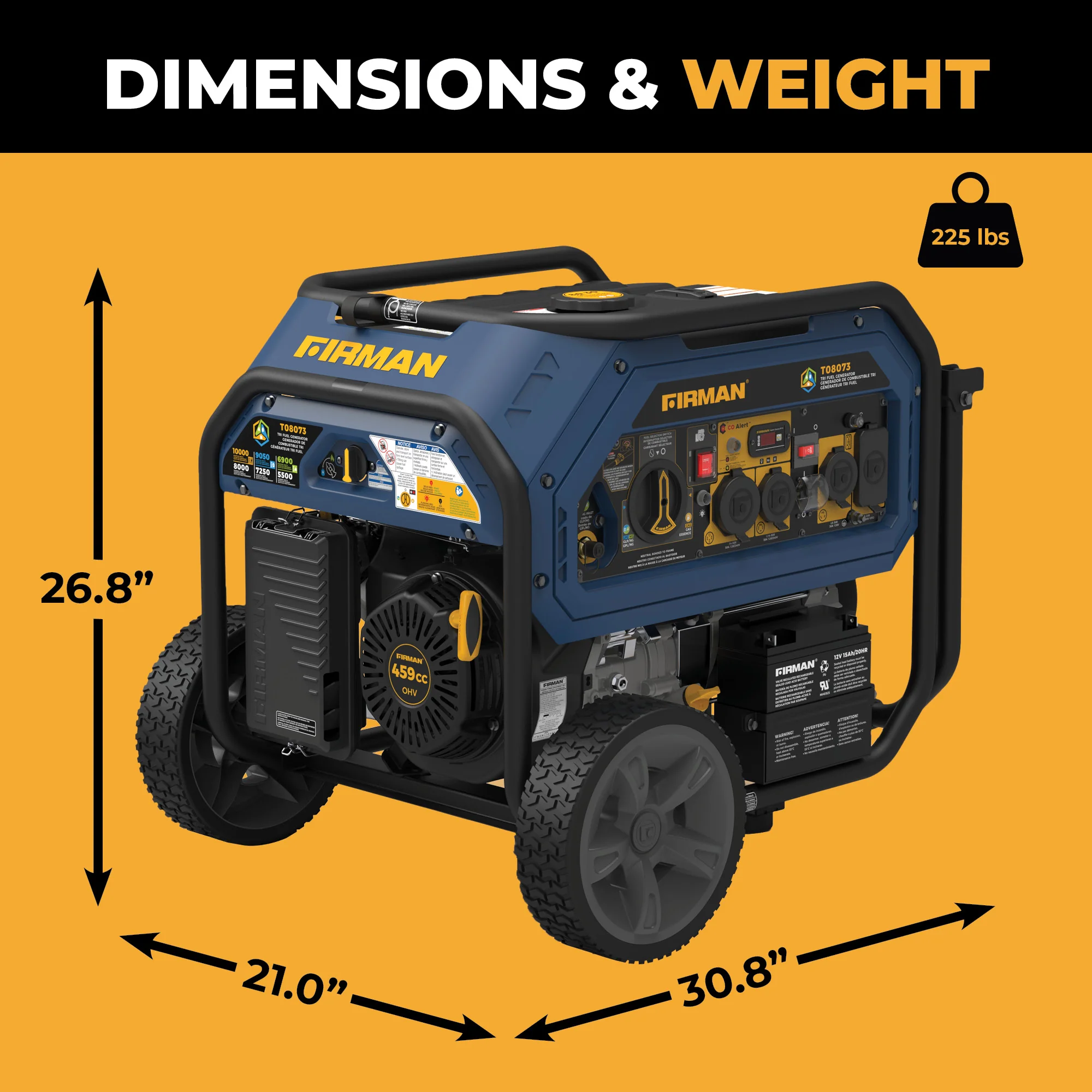 Tri Fuel  Portable Generator 10000/8000W Electric Start With CO Alert - Image 10