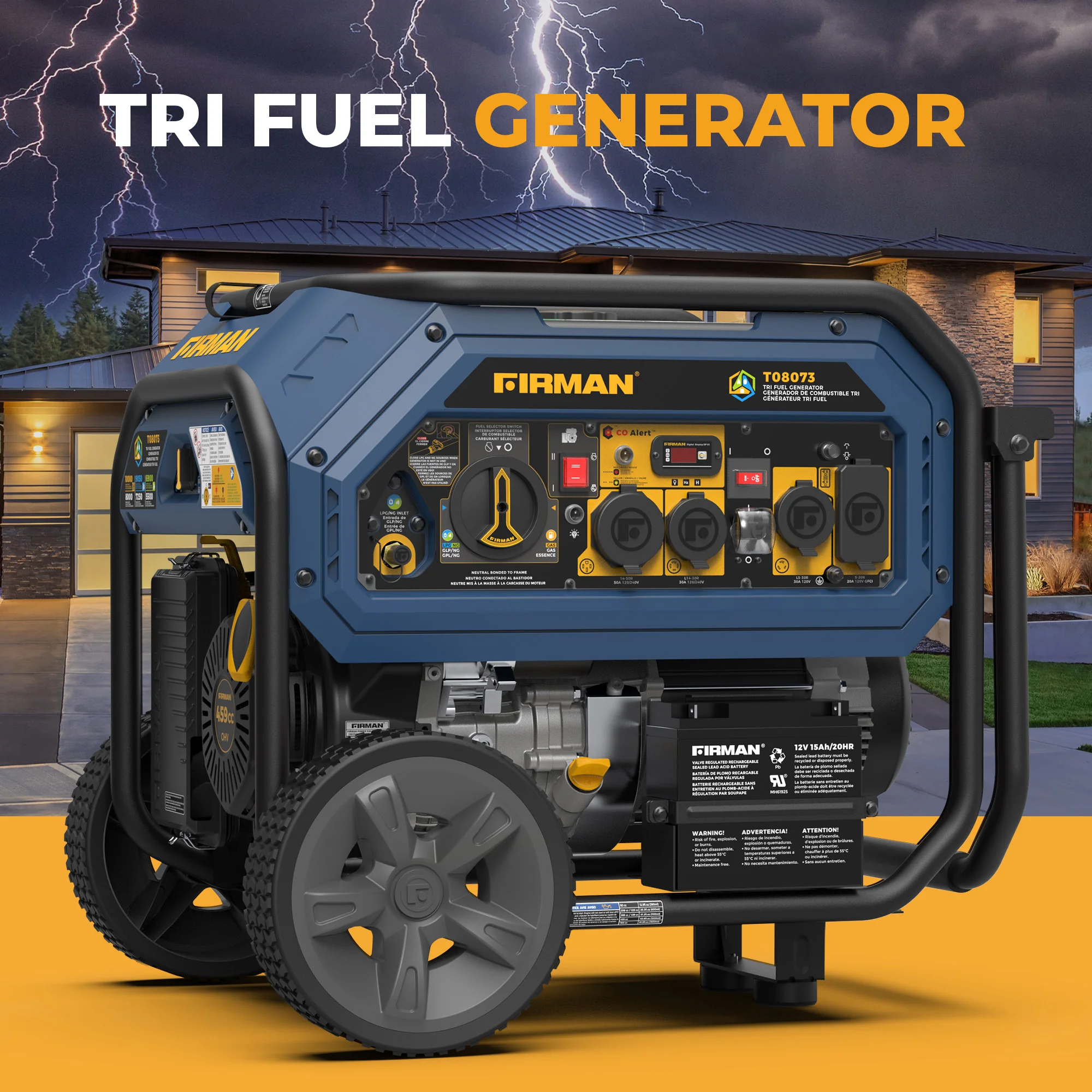 Tri Fuel  Portable Generator 10000/8000W Electric Start With CO Alert - Image 11