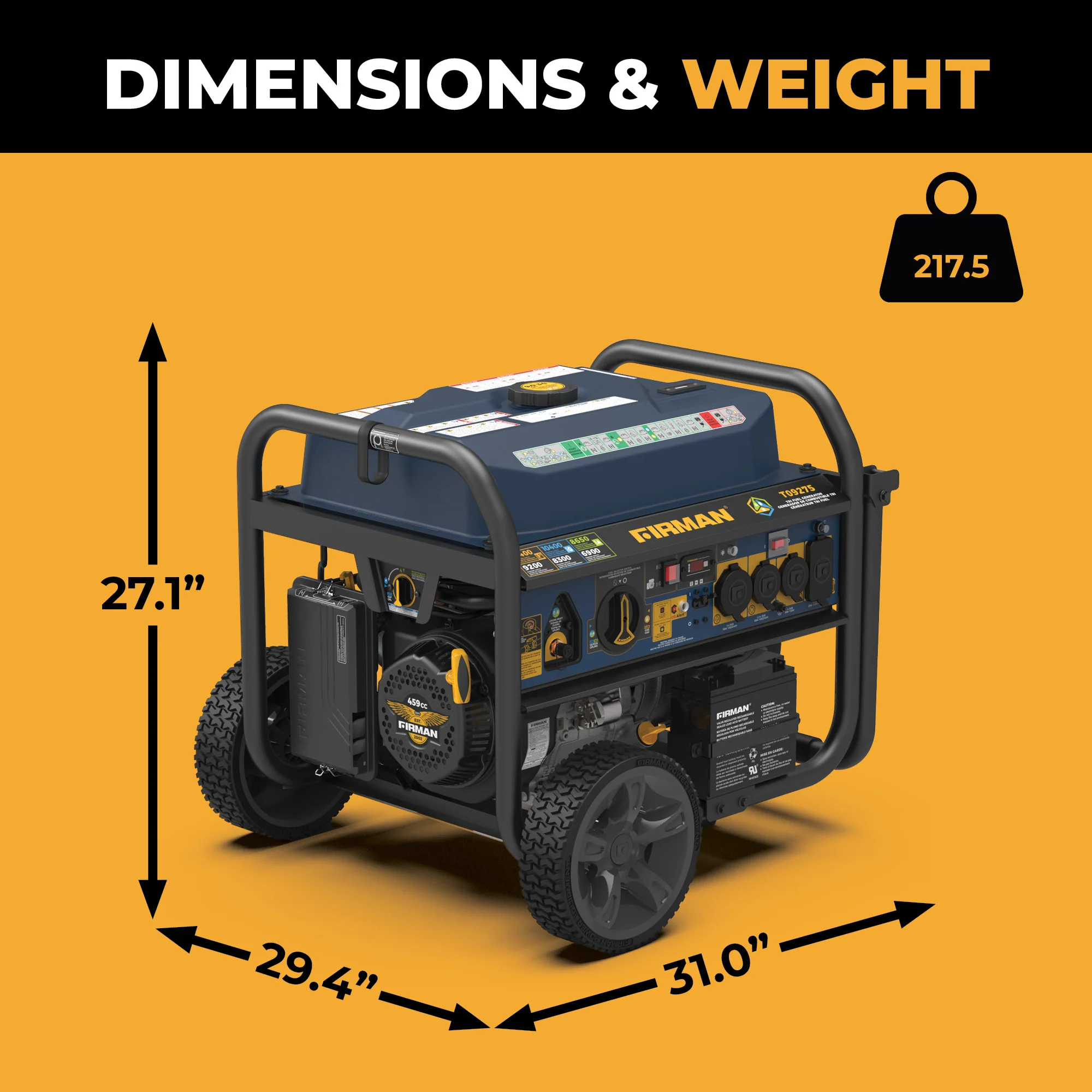 Tri Fuel Portable Generator 11400W Electric Start 120V/240V with CO Alert - Image 7