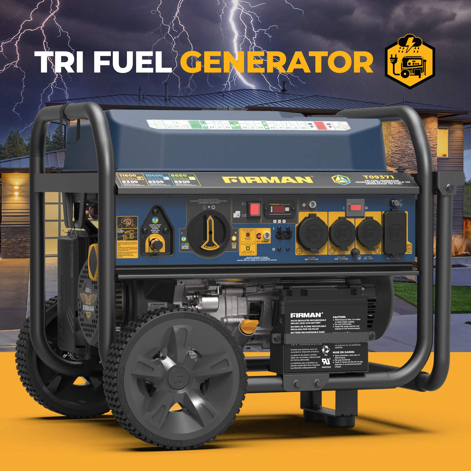 Tri Fuel Portable Generator 11600/9300W Electric Start 120V/240V with CO alert - Image 13
