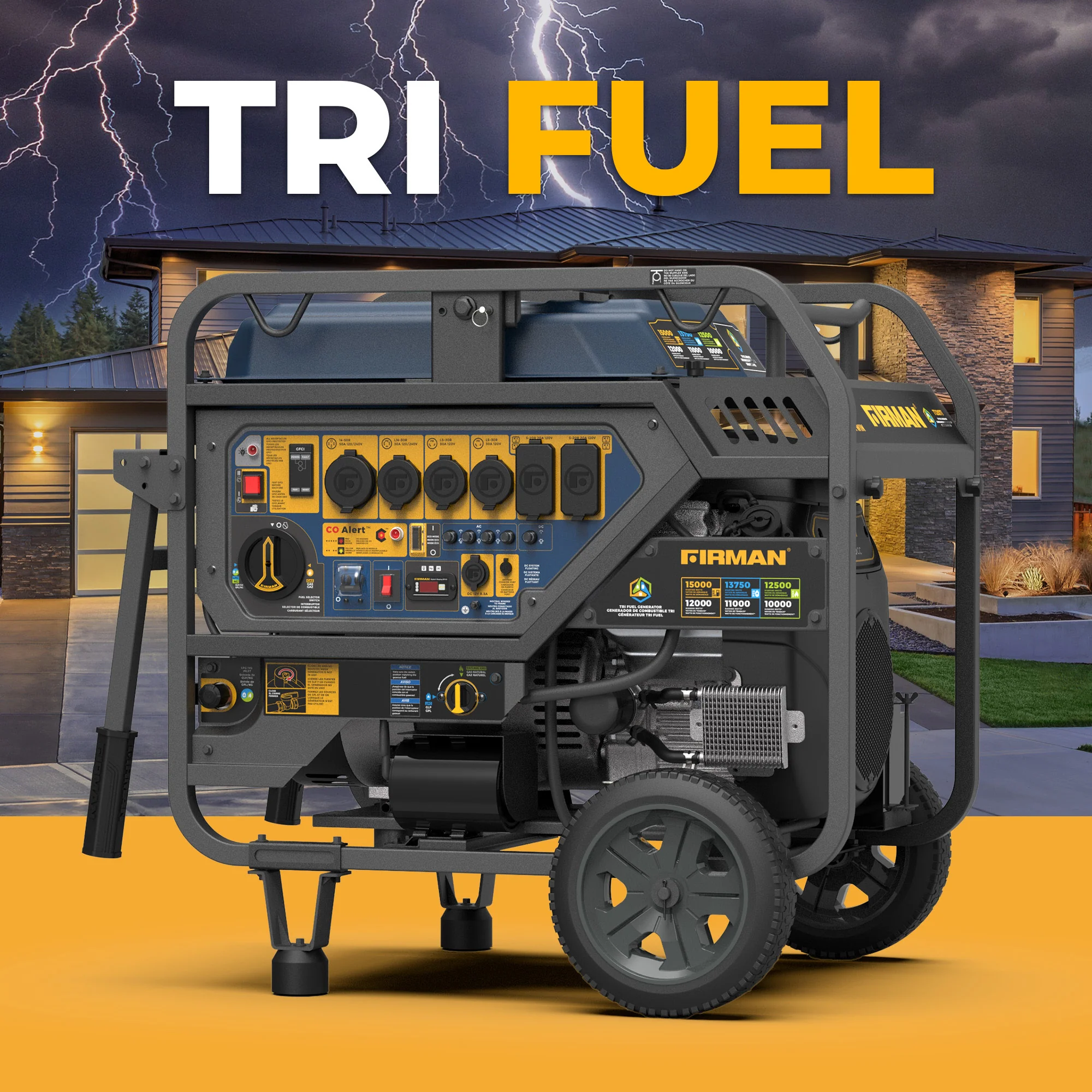 TRI FUEL PORTABLE GENERATOR 15000W ELECTRIC START 120/240V WITH CO ALERT - Image 10