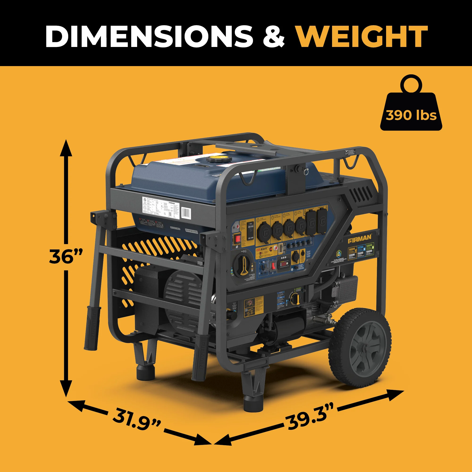 TRI FUEL PORTABLE GENERATOR 15000W ELECTRIC START 120/240V WITH CO ALERT - Image 8