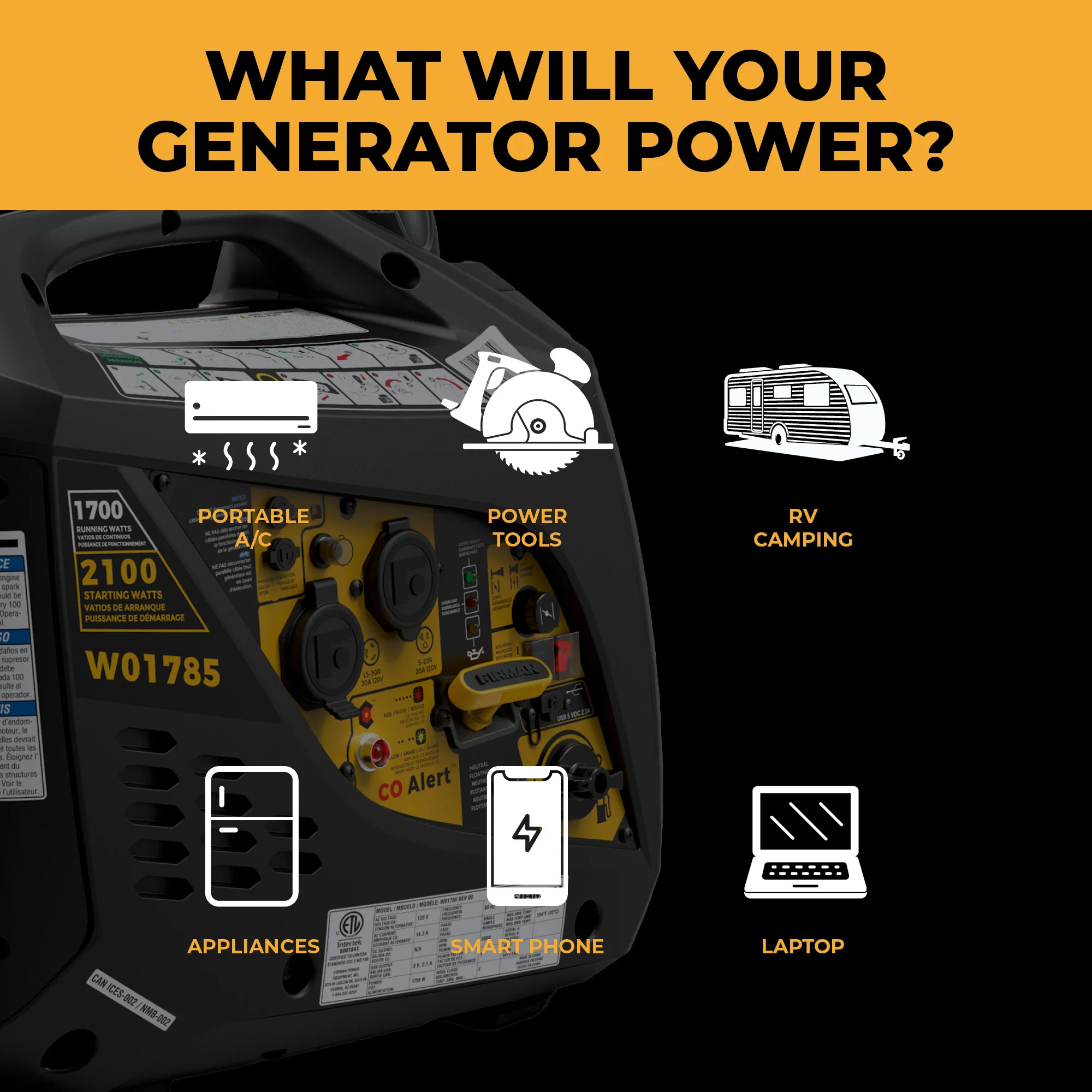 Inverter Portable Generator 2100W Recoil Start with CO Alert - Image 6