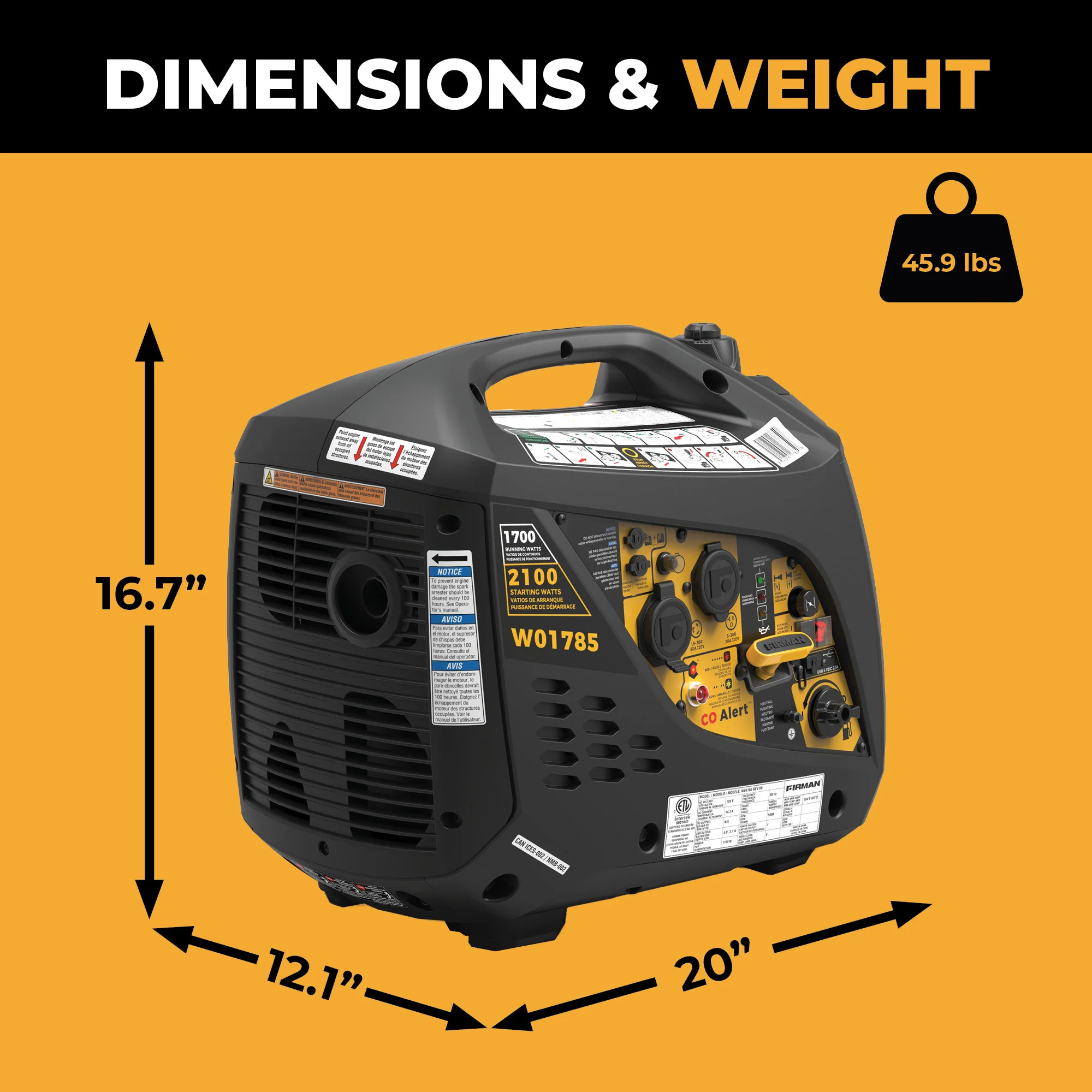Inverter Portable Generator 2100W Recoil Start with CO Alert - Image 8